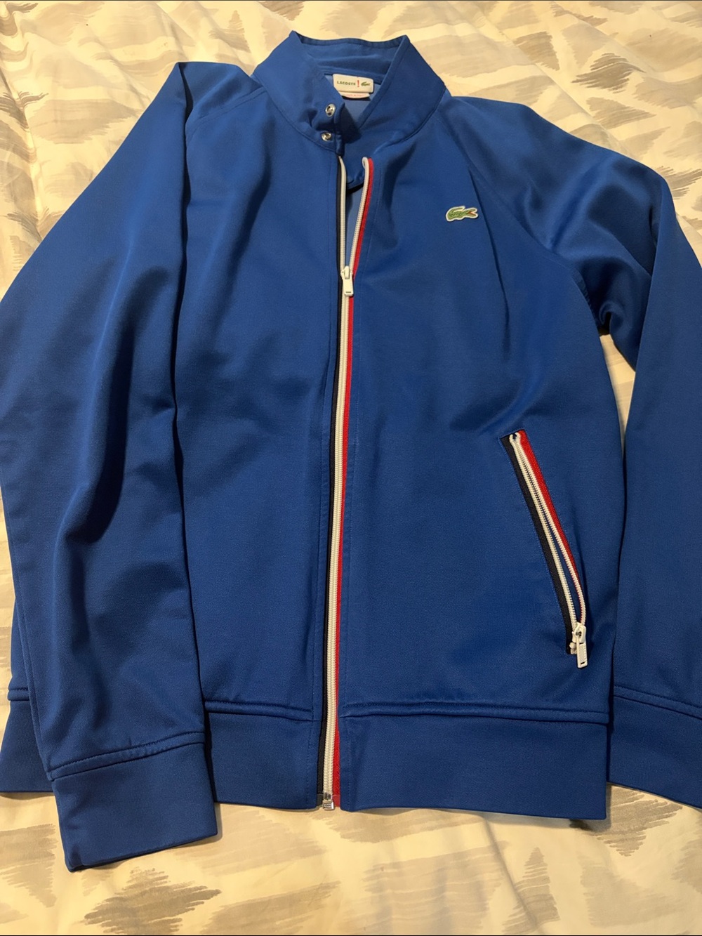 Lacoste Blue Zip-Front Track Jacket with Tricolor Trim